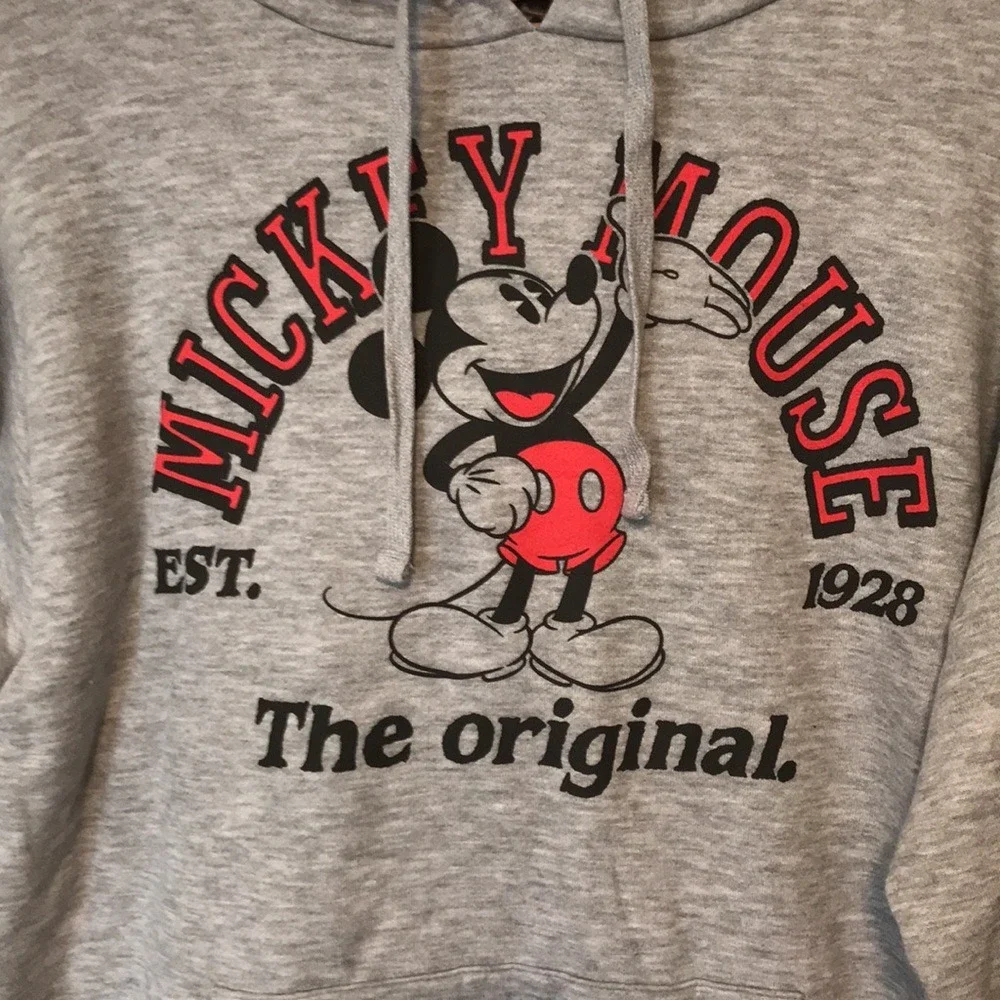 Disney Men's Small Hoodie Gray Mickey Mouse The Original 1928 Graphic Fleece NEW